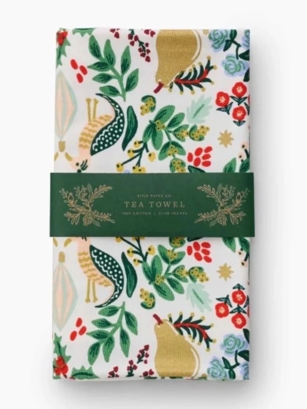 Anthropologie Rifle Paper Company Partridge Holiday Christmas Tea Towel
